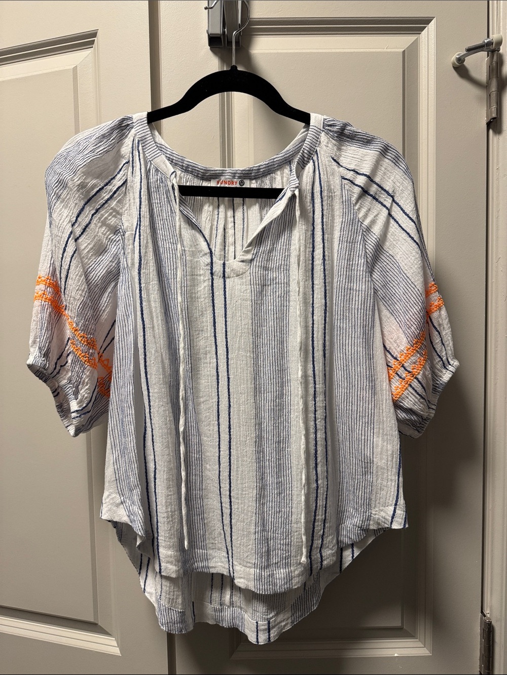 Sundry White & Blue Striped Tunic with Orange Sleeve Detail, Size 1